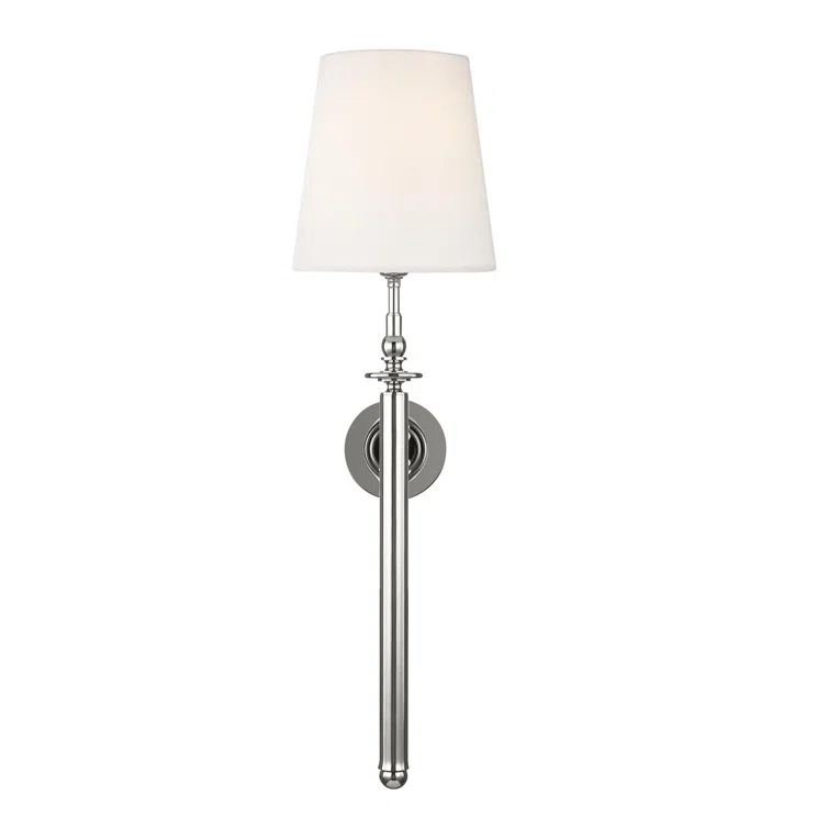 Polished Nickel 1-Light Sconce with White Linen Shade