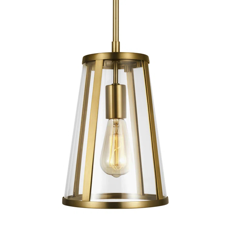 Generation Lighting Harrow 1 -Light Burnished Brass Modern/contemporary Clear glass Dome Mini Hanging Pendant light