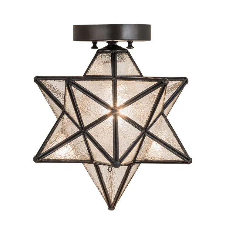 Meyda  Moravian Star Clear Seedy Flushmount - Craftsman Brown - 12 in.
