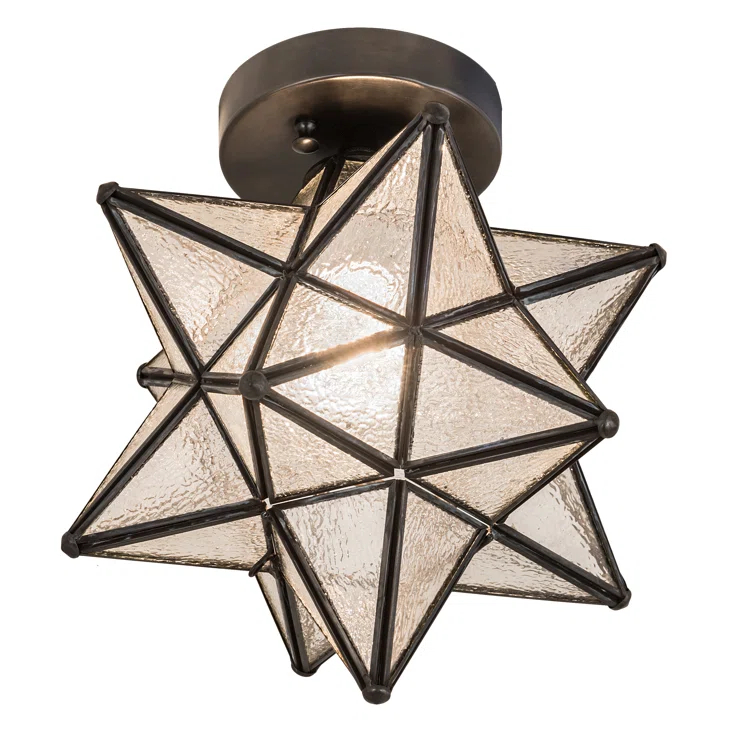 Meyda  Moravian Star Clear Seedy Flushmount - Craftsman Brown - 12 in.