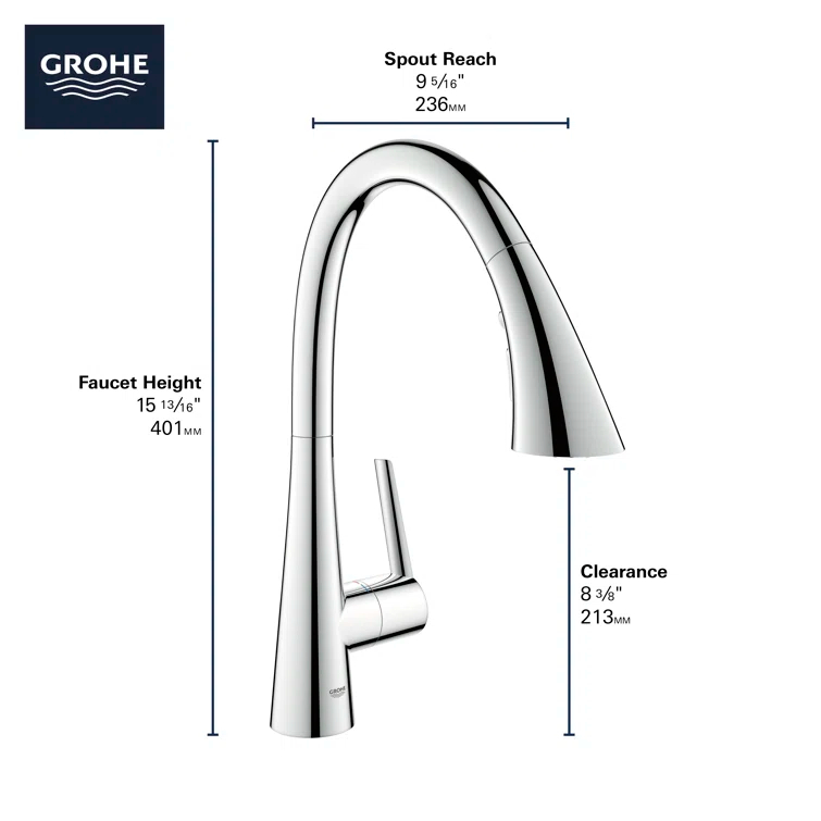 ZEDRA Single-Handle Pull Down Kitchen Faucet Triple Spray 1.75 GPM