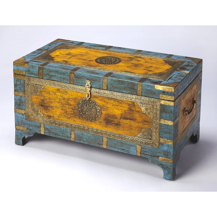 Butler Specialty Company Nador Painted Brass Inlay Wood Storage Trunk Multicolor