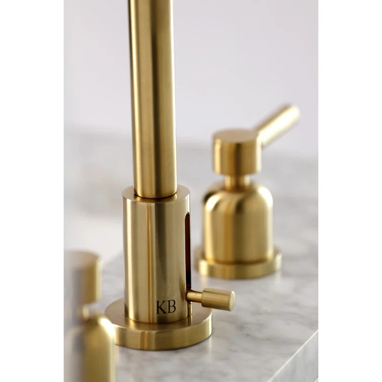 Kingston Brass Concord Two-Handle 3-Hole Deck Mount Widespread Bathroom Faucet with Brass Pop-Up Drain