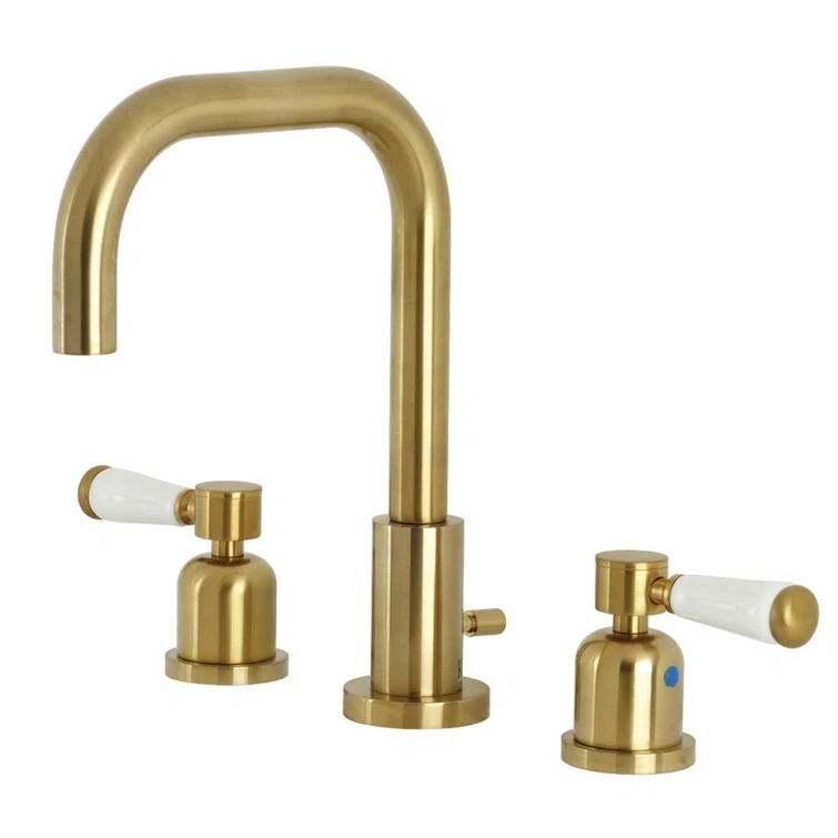 Kingston Brass Two-Handle 3-Hole Deck Mount Widespread Bathroom Faucet with Brass Pop-Up Drain