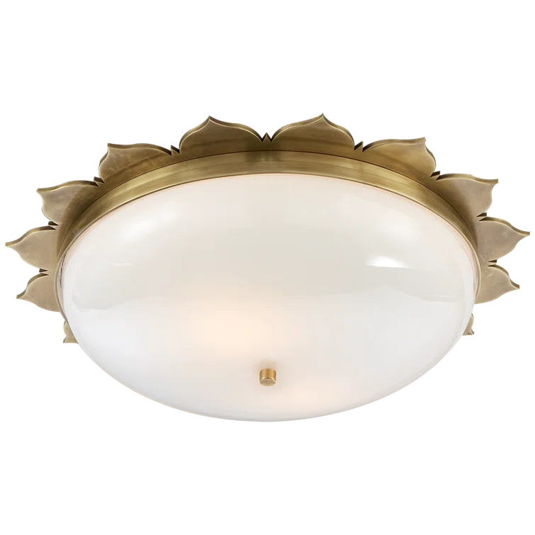 Rachel Natural Brass and White Glass Flush Mount Light