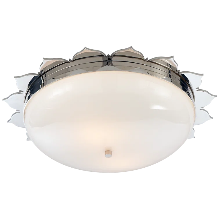 Rachel Polished Nickel Floral Flush Mount with White Glass