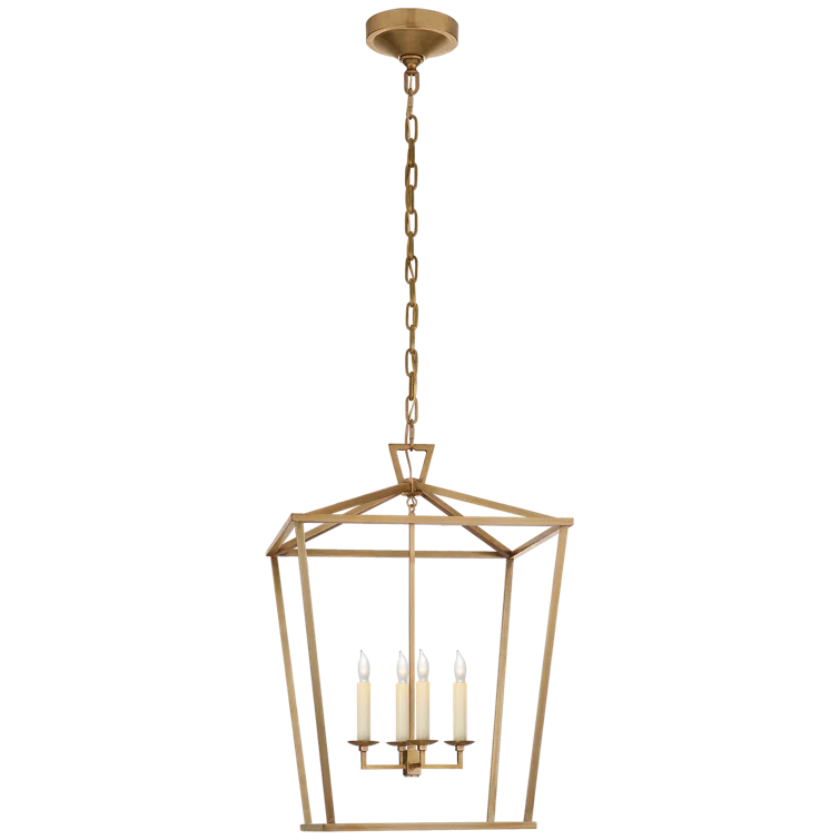 Antique Brass and Glass 4-Light Chandelier