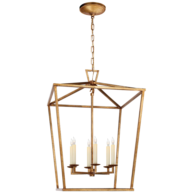 Darlana Gilded Iron 34" Large Lantern with Off-White Candle Covers