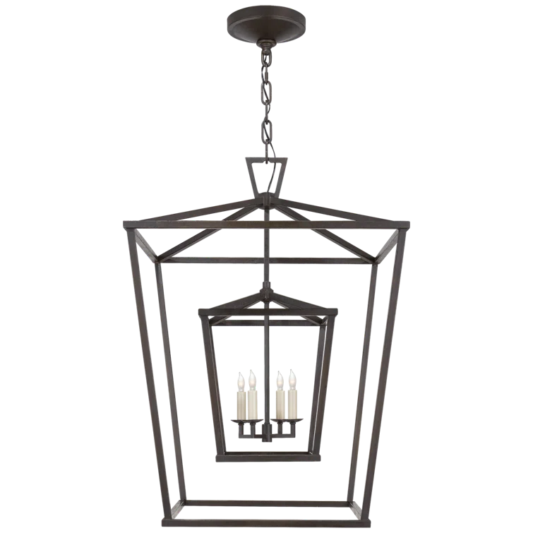 Aged Iron Double Cage 34" Chandelier with Nickel Accents