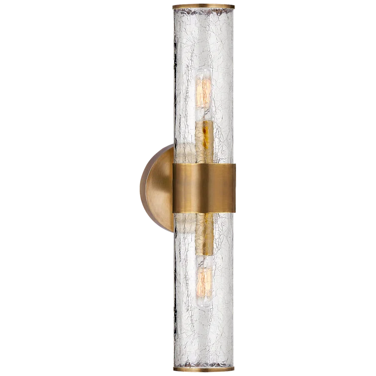 Elegant Antique-Burnished Brass Wall Sconce with Clear Crackle Glass