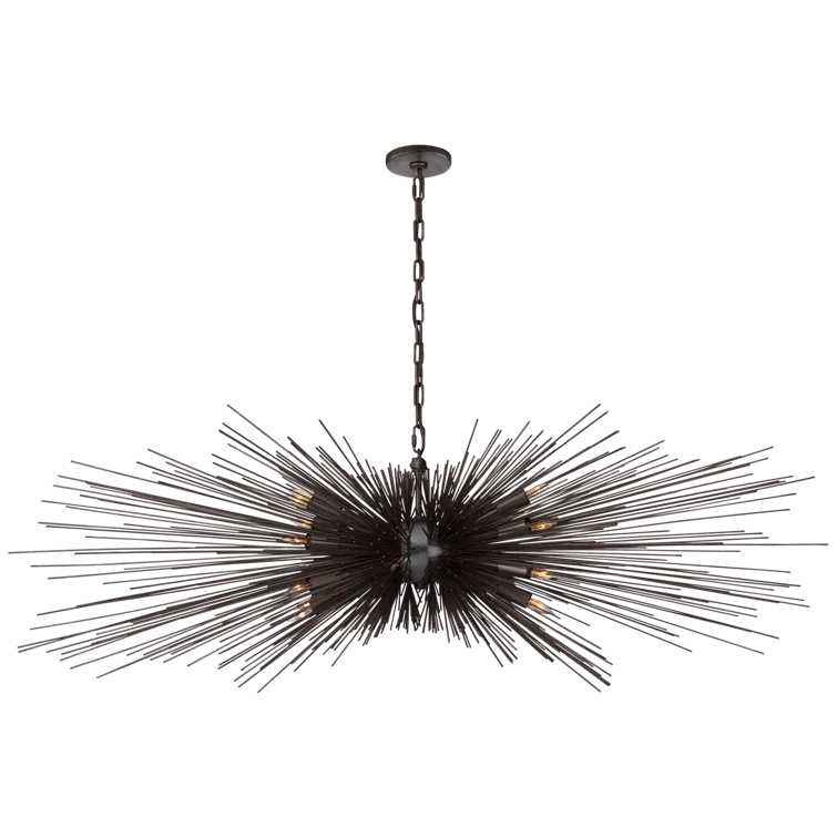 Aged Iron 60" Linear Chandelier with Metal Spikes