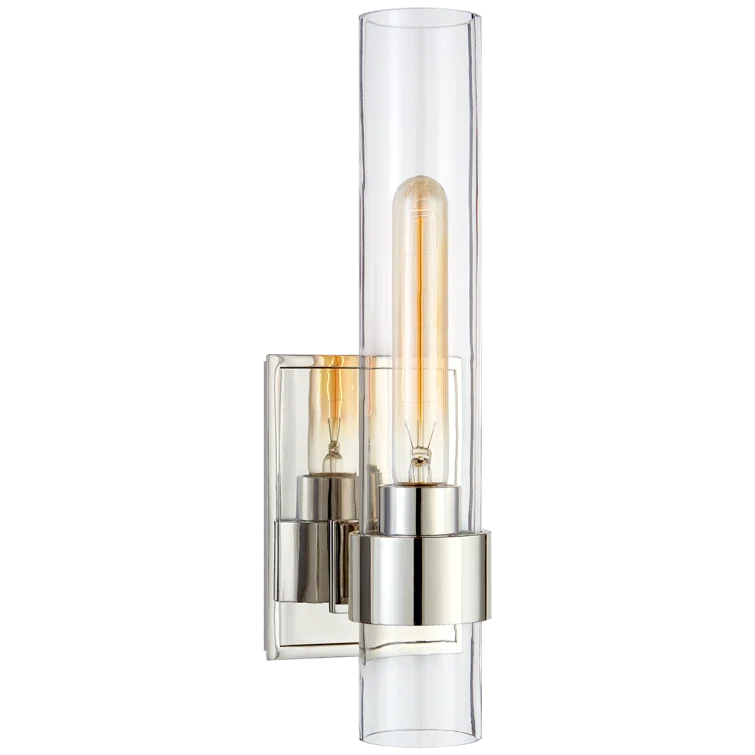 Presidio Polished Nickel 14" Direct Wired Sconce with Clear Glass Shade