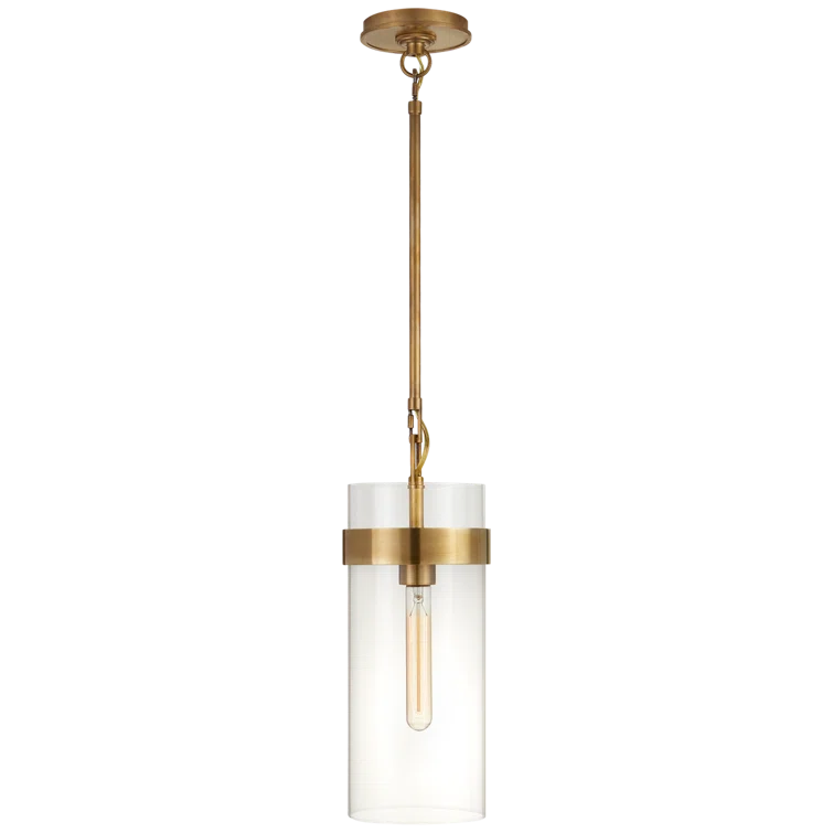 Presidio Sleek Industrial 15.75" Pendant Light in Hand-Rubbed Antique Brass with Clear Glass