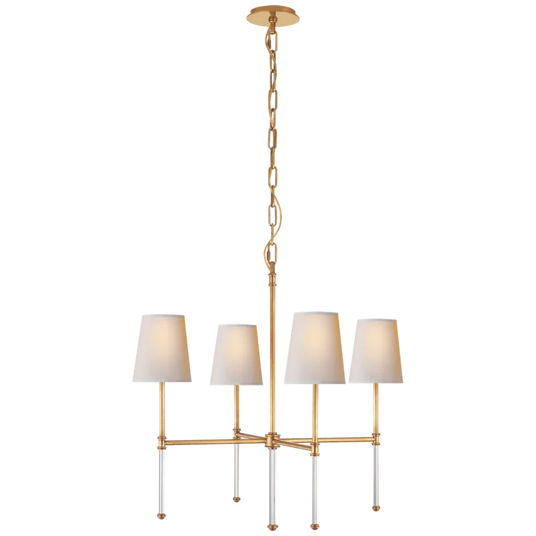 Hand-Rubbed Antique Brass and Crystal 4-Light Chandelier