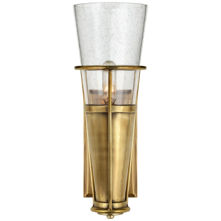 Antique Brass and Bronze Wall Sconce with Seeded Glass