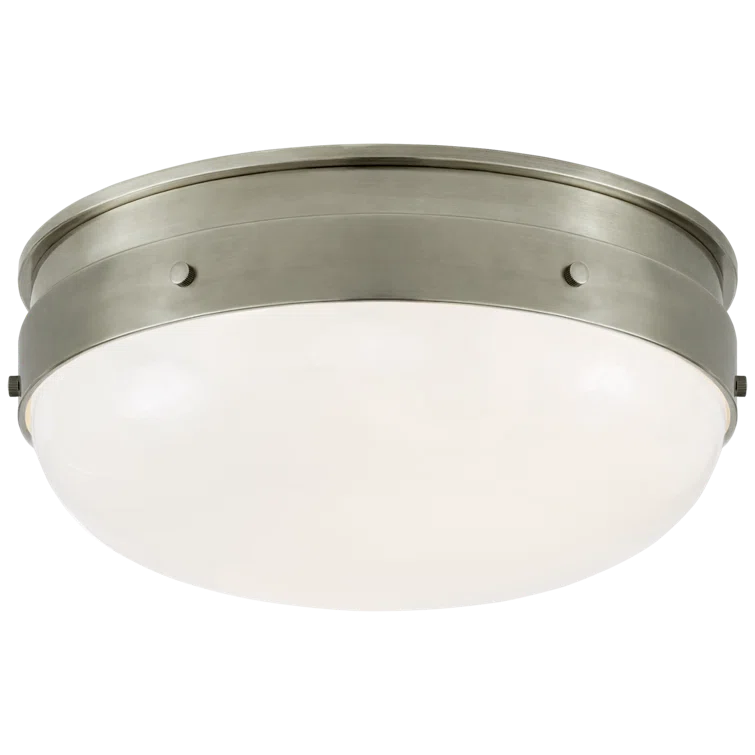 Antique Nickel Globe Flush Mount with White Glass Shade