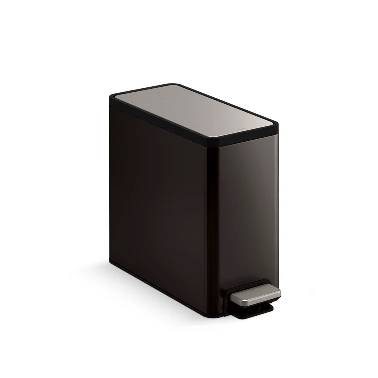 Reset 2.5-Gallon Bathroom Trash Can, Slim Stainless Steel Step Trash Can with Quiet-Close Lid
