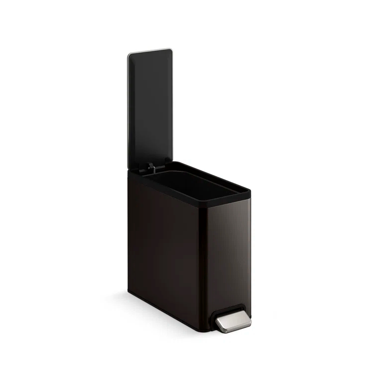 Reset 2.5-Gallon Bathroom Trash Can, Slim Stainless Steel Step Trash Can with Quiet-Close Lid