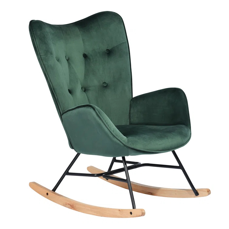 Channel Velvet High Back Arms Rocking Accent Chair