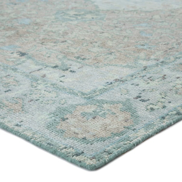 Gray and Beige Hand-Knotted Wool Medallion Rug, 12' x 15'