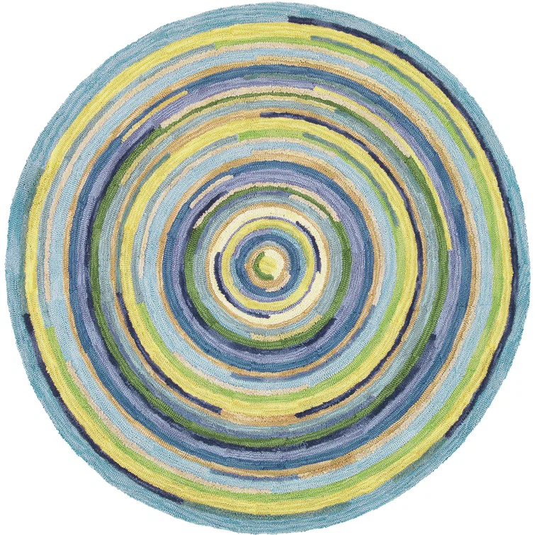 Concentric Geometric Handmade Tufted Wool Blue/Green/Yellow Area Rug