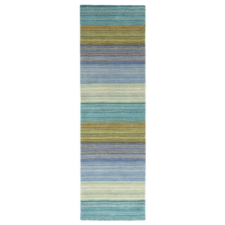Brushstroke Striped Handmade Tufted Wool Dark Blue/Yellow Area Rug