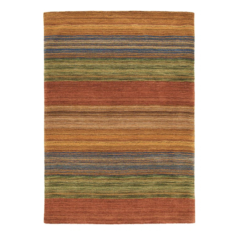 Brushstroke Striped Handmade Tufted Wool Red/Orange/Green Area Rug