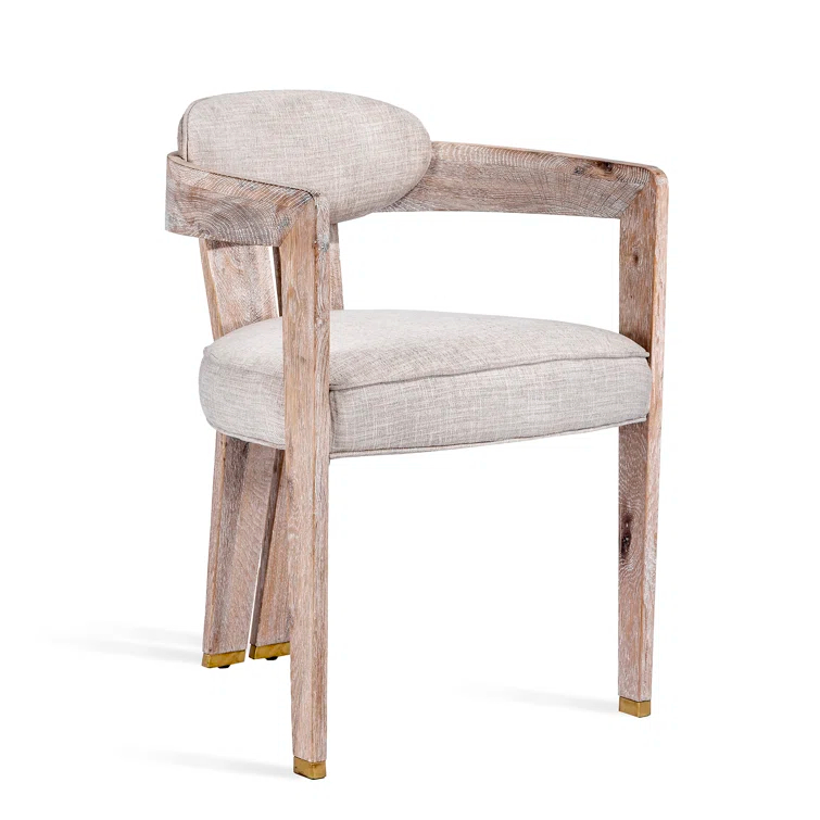 Maryl 20'' H Linen Upholstered Oak Armchair