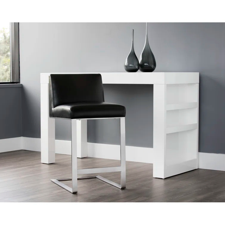 Dean Black Leather and Stainless Steel Counter Stool