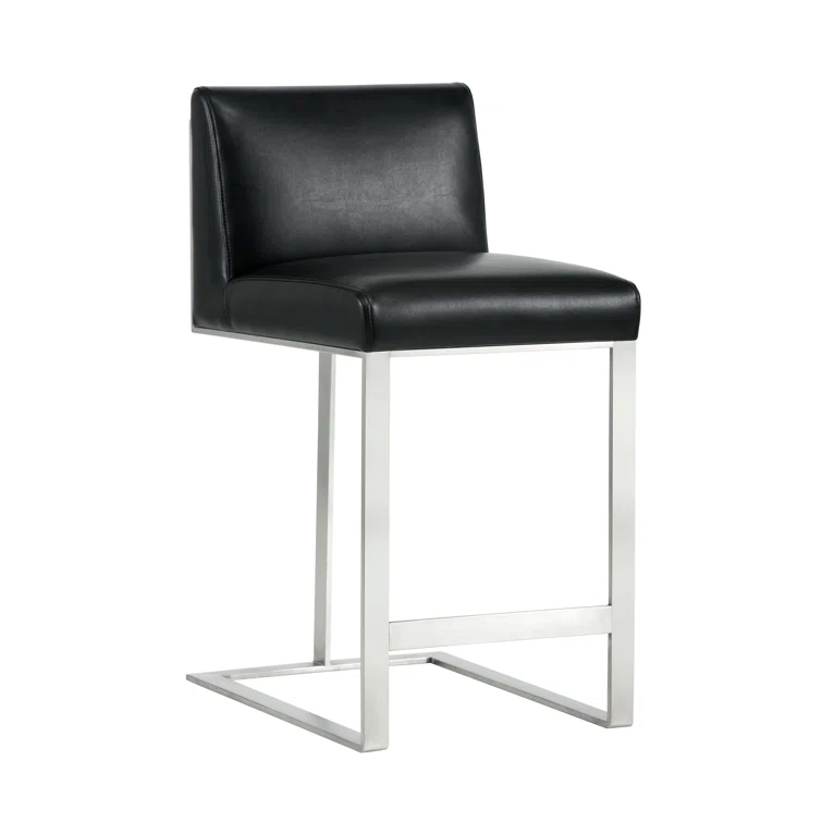 Dean Black Leather and Stainless Steel Counter Stool
