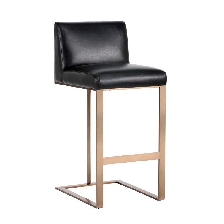 Antique Brass and Black Leather Bar Stool