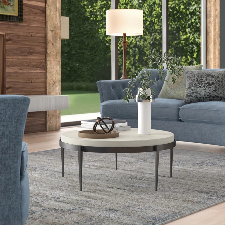 Round Kelsie 14" Metal & Marble Cocktail Table
