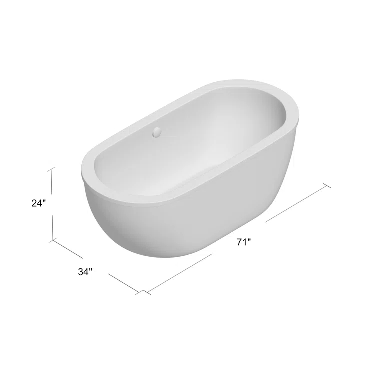 71" x 34" Freestanding Soaking Bathtub
