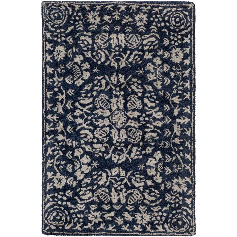Blue and Gray Rectangular Hand-Tufted Wool Rug