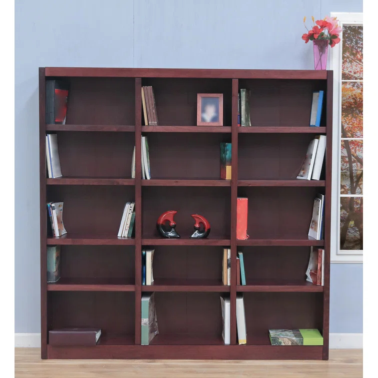 Winston Porter Flannagan Triple Wide Wood Bookcase, 15 Bookshelf, 72 inch Tall Storage and Display Bookshelf for Home Office and Living Room