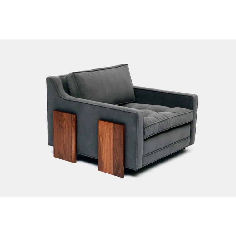 35" Wide Flannel Velvet Armchair with Walnut Legs