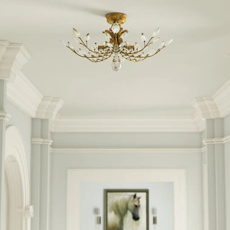 Crystal Laurel 28" Round Semi Flush Mount