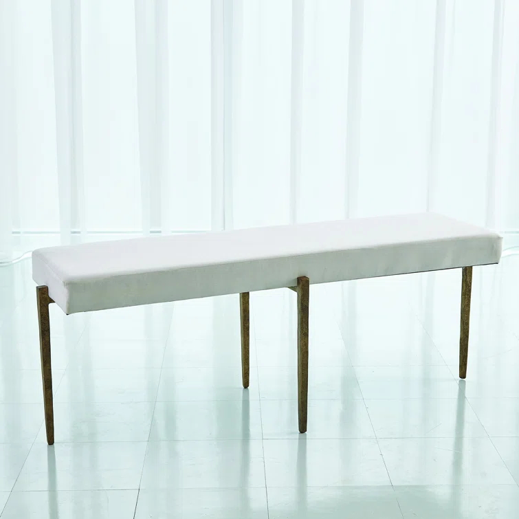 Global Views Laforge Bench-Antique Gold w/Muslin Cushion-Lg