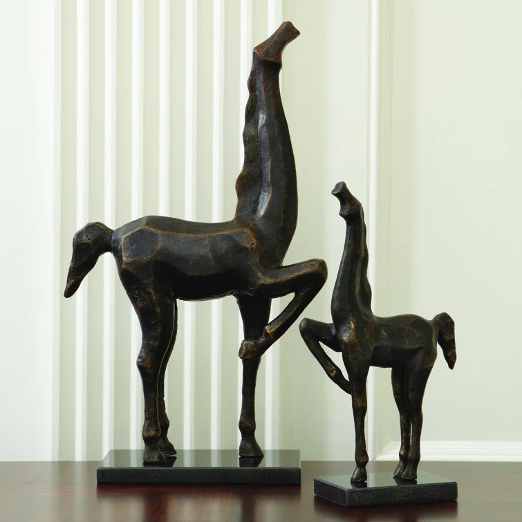 Contemporary Cubist Horse Statue in Bronze Patina Metal, 20.75"H