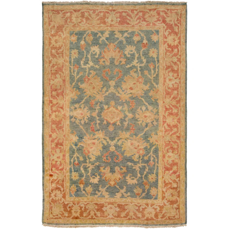 Traditional Elegance Hand-Knotted Wool Area Rug with Fringe - Blue & Multicolor