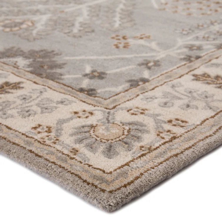 Elegant Gray Hand-Tufted Wool Rectangular Area Rug, 2'x3'