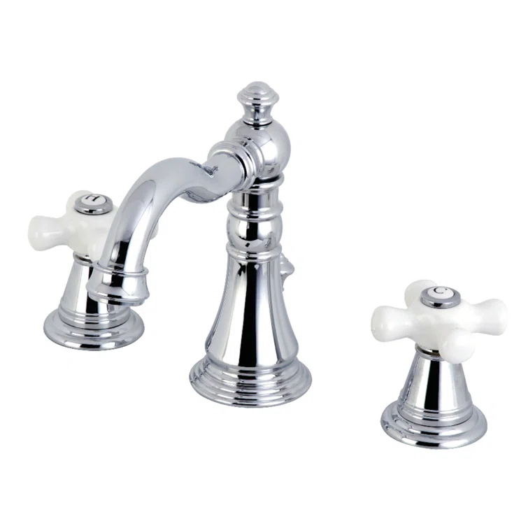 Kingston Brass American Classic Two-Handle 3-Hole Deck Mount Widespread Bathroom Faucet with Pop-Up Drain
