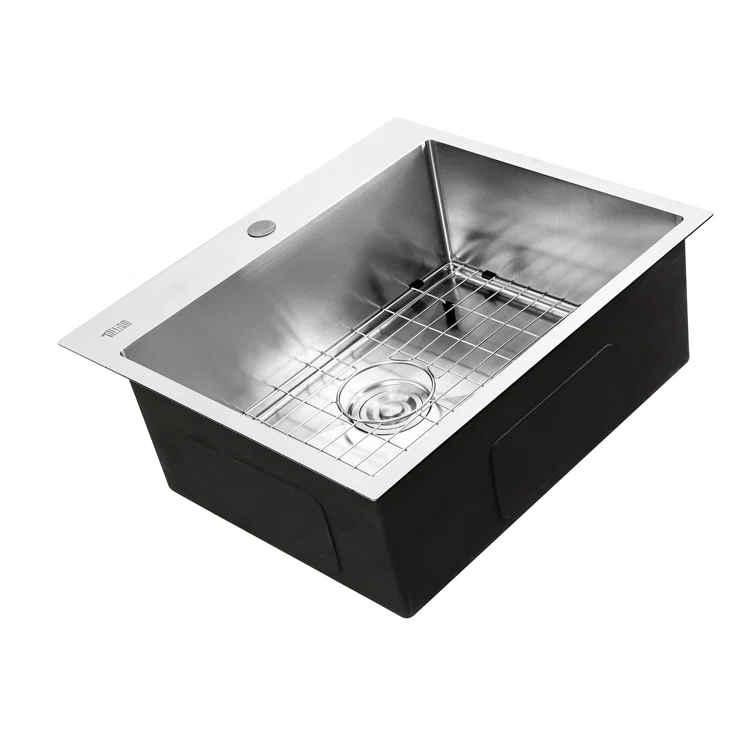 25 Inch Stainless Steel Drop-In Kitchen Sink, Single Bowl Topmount Sink