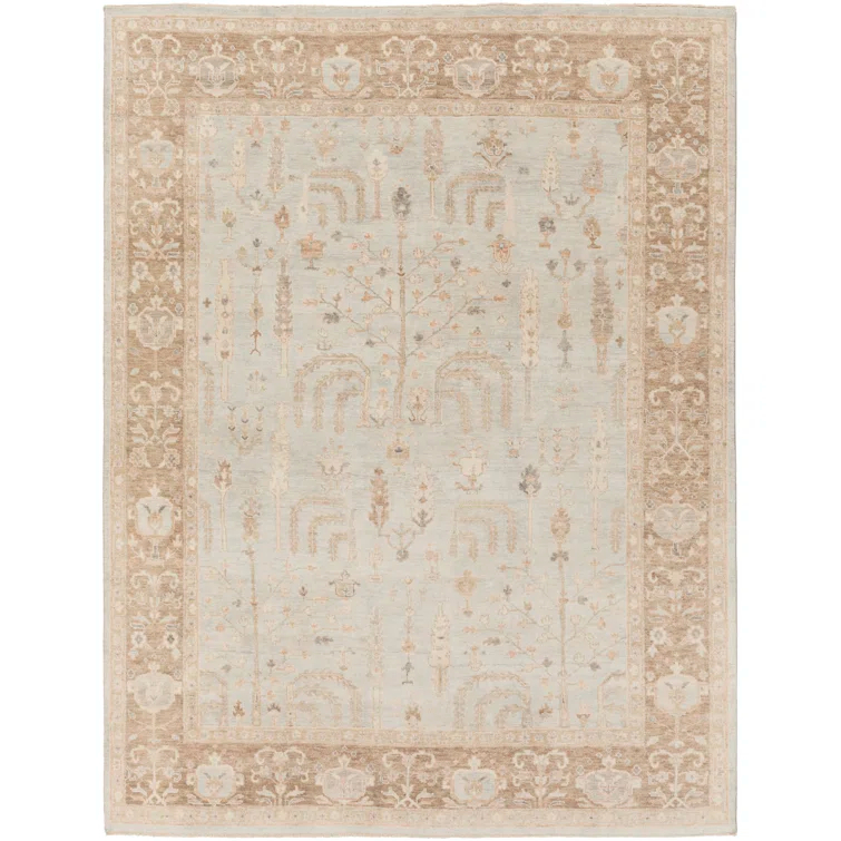 Hand-Knotted Gray Wool Floral 8' x 10' Area Rug