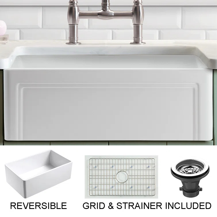 Floretta 24" L x 18" W Farmhouse Kitchen Sink With Grid and Strainer