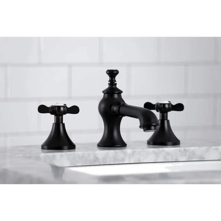 Kingston Brass Essex Two-Handle 3-Hole Deck Mount Widespread Bathroom Faucet with Brass Pop-Up Drain