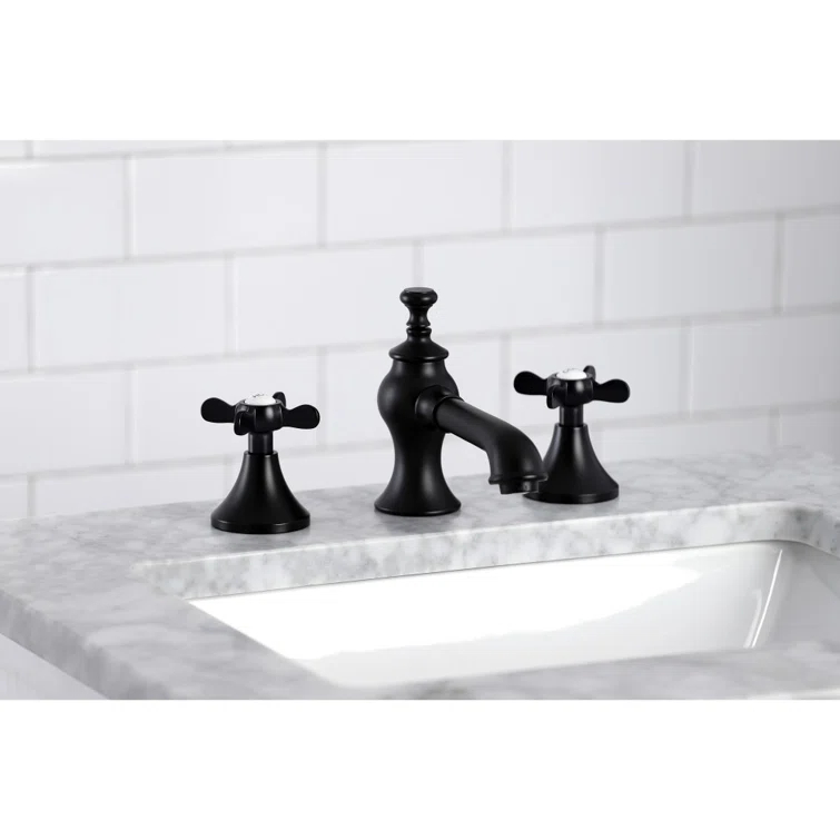 Kingston Brass Essex Two-Handle 3-Hole Deck Mount Widespread Bathroom Faucet with Brass Pop-Up Drain