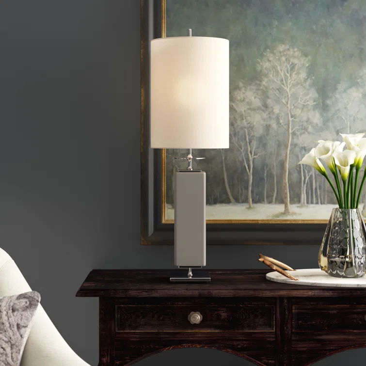 Beekman Adjustable Grey Outdoor Table Lamp with Cream Shade
