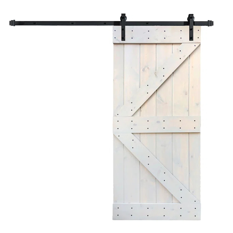 Paneled Wood and Metal K Series DIY Knotty Barn Door with Installation Hardware Kit