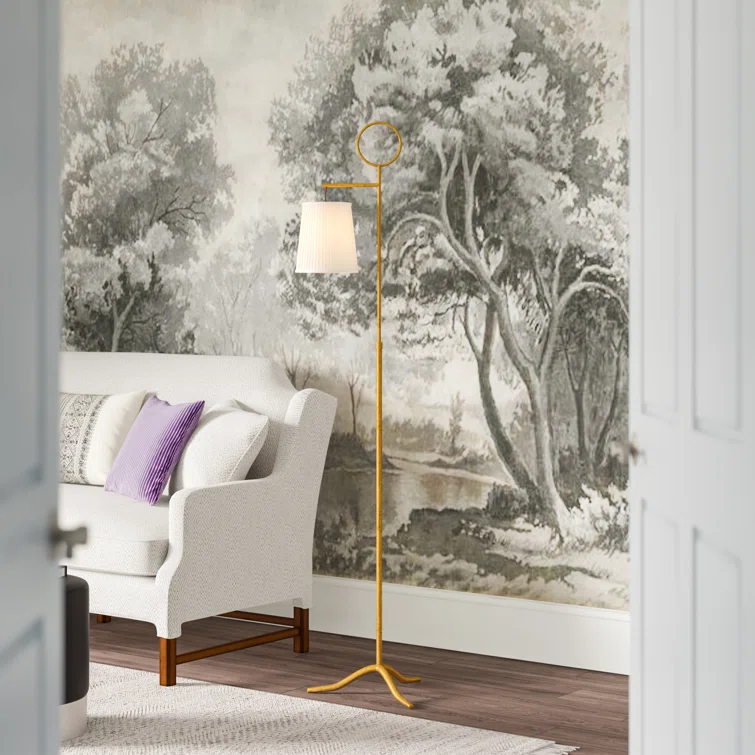 Charlotte Weathered Bronze Tripod Floor Lamp with White Pleated Shade